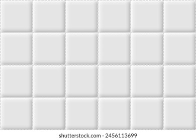 Luxury white and grey square quilted texture background. Patchwork quilt seamless pattern. Geometrical tile pattern. Vector illustration.