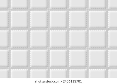 Luxury white and grey square quilted texture background. Patchwork quilt seamless pattern. Geometrical tile pattern. Vector illustration.