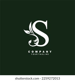 luxuriöses, weißes Logo-Design des S-Briefes mit schönem Dekor. geeignet für Firmenlogo, Firma, Schönheit, Mode, Marke, Boutique, Hotel usw., Monogramm-Logo