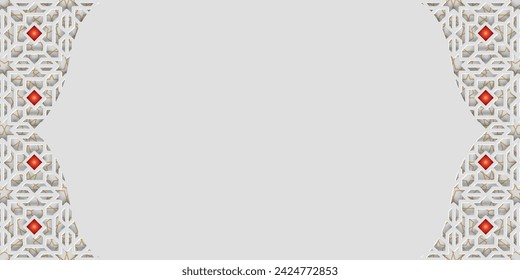 luxury white Islamic ramadan kareem eid mubarak arabic pattern horizontal background design illustration. Translation. "Muslim fasting month and celebration day after fasting."