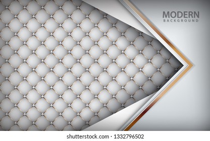 Luxury white leather background. Realistic buttoned leather textured with overlap layer and golden list. vector illustration