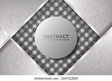 Luxury white leather background with silver list and overlap layer.vector illustration