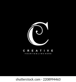 luxury white letter C logo design. C flourish. C monogram logo, typography logo. beautiful letter C. suitable for business logo, company, beauty, boutique, wedding, etc