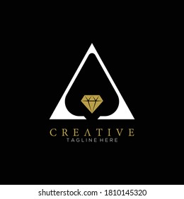 Luxury white letter A diamond jewellery logo with black background