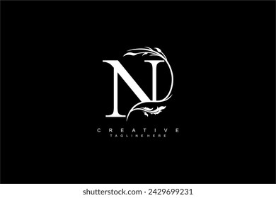 Diseño de logotipo de la letra N blanca de lujo con hermosos adornos de flores y hojas. monograma N, tipografía del logotipo. iniciales N. tipografía. para logotipos de negocios, boutiques, empresas, belleza, etc