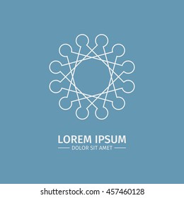 Luxury white logo in the shape of a flower. Simple geometric emblem for boutique, relax or spa center, yoga studio, healthcare and traditional medicine . Vector ornamental sign. Lineart logo.