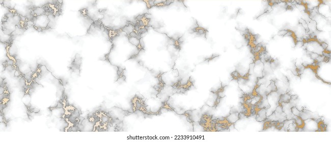 Luxury white marble golden texture panoramic design for banner, invitation, wallpaper, headers, website, print ads, packaging template. Vector illustration. 
