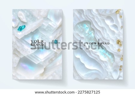 Luxury white marble texture set. Natural precious blue stone (gem) pattern - background with for formal invitation template, greeting card, expensive invite design, wedding