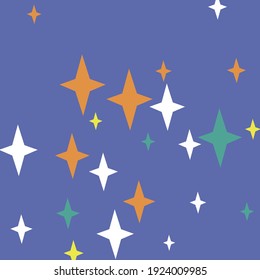 Luxury White Mystery Green Stars Wallpaper. Chaotic Print Christmas Violet Cozy Colorful Background. Pastel Winter Yellow Magic Sky Pattern. Purple Orange New Year Night Holiday Background.