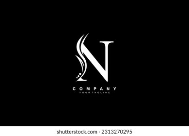 Luxury white N logo design with feather. premium N letter monogram logo. suitable for business logos, beauty logos, company logos, boutiques, spas, salons, etc