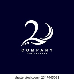 luxury white number 2 logo design with leaves, pretty swoosh feathers. monogram logo. suitable for anniversary logos, birthdays, anniversaries, ages, anniversaries, companies, businesses,boutiques,etc