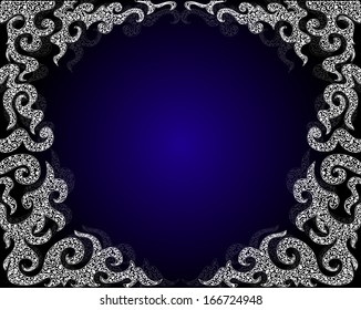 Luxury white ornamental vector frame on the blue background