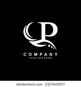 luxury white P logo design with pretty swoosh feathers. monogram logo. suitable for company logos, businesses, boutiques, salons, beauty, brands, etc.