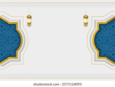 luxury white pattern ramadan kareem eid mubarak arabesque islamic background banner with arabic shape. Translation: "Muslim fasting month and celebration day".