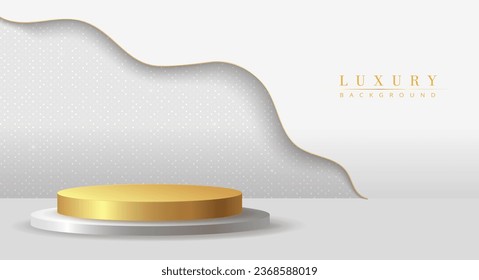 Concepto de fondo de podio blanco de lujo. Pedestal y escenario en forma de círculo. Presentación de productos y productos cosméticos. Comercialización y publicidad. Ilustración vectorial isométrica realista