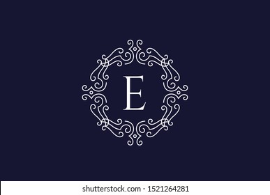 Luxury white purple logo design template vector illustration for Restaurant, Royalty, Boutique, Cafe, Hotel, Heraldic, Jewelry and Fashion. Ornament shapes for logotype or badge design.
