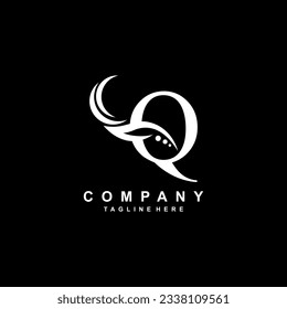 luxury white Q logo design with pretty swoosh feathers. monogram logo. suitable for company logos, businesses, boutiques, salons, beauty, brands, etc.