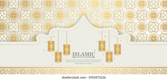 luxury white ramadan kareem banner