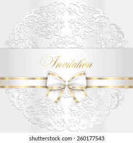 Luxury white wedding invitation with rounded lace