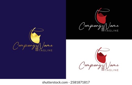 Luxury Wine Logo with glass vector template wine logo for bar or restaurant