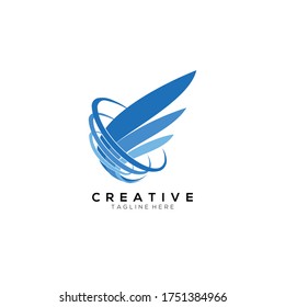 luxury wing and tornado logo blue color design template