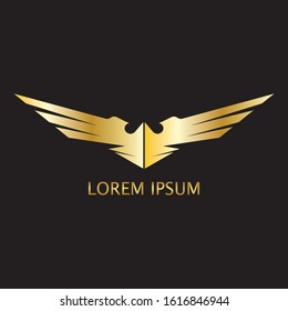 Luxury wings GOLD logo emblem design concept template