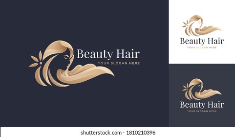 Luxury Woman Hair Salon Gold Gradient Logo Design