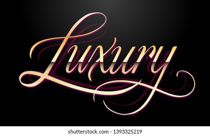 Luxury word calligraphy vector. Elegant golden flourish lettering banner. Hand written shiny inscription on black background. 