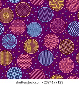 Luxury wrapping paper print geometric endless ornament. Bubble shapes with oriental abstractions inside. Asian geometry in bubbles. Mottled texture background. Candy packaging design.