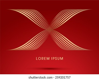 Luxury X, Cross, Wing, butterfly designed using gold line,logo, symbol, icon, graphic, vector.