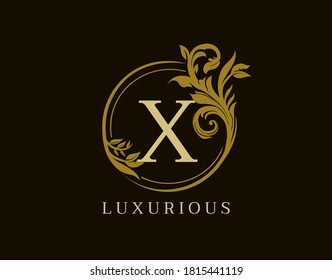 Luxury X Letter Floral Design. Circle Royal X Vintage Logo Icon.