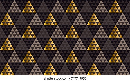 Luxury xmas geometry black, gold and beige seamless vector illustration. Concept triangle geometric pattern for card, invitation, header print and web design, wrapping paper, fabric.
