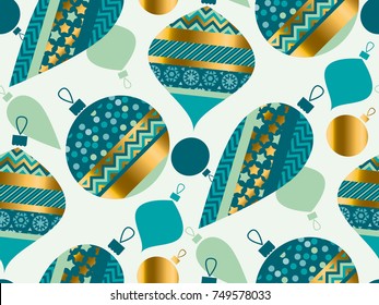 Luxury xmas and new year bauble seamless pattern. Christmas ornament vector illustration. Concept geometric Christmas decoration ball motif for print and web design, wrapping paper, fabric.