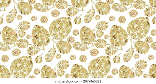 Luxury xmas pine cone seamless pattern for background, wrap, fabric, textile, wrap, surface, web and print design. Gold and white color luxury pinecone vector silhouette.
