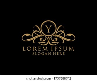 Luxury Y Letter Logo, royal Y calligraphic monogram emblem template for Restaurant, Boutique,Wedding, Hotel, Photography, Fashion and Label.