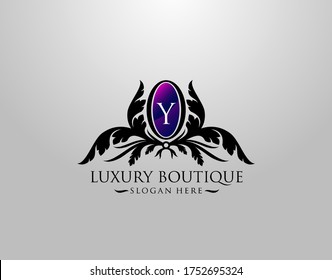 Luxury Y Letter Logo. Vintage Y Premium Badge Design for Royalty, Restaurant, Label, Letter Stamp, Boutique,  Hotel, Heraldic, Jewelry, Wedding.
