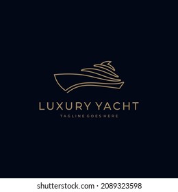 Luxury Yacht Boat Ship Logo design with line art style