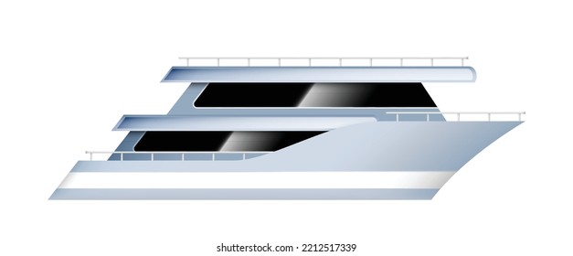 Luxury Yacht Boat For Travel In Sea Realistic Isolated On White Background. Big Sailboat Ship For Marine Trip Or Cruise. Transport For Ocean Voyage. 3d Vector Illustration