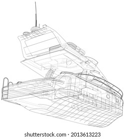 Luxury Yacht. EPS10 format. Wire-frame Vector created of 3d.