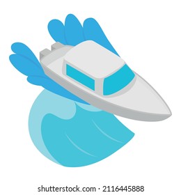 Luxury yacht icon isometric vector. New white power boat cruising in high speed. Modern yacht, water transport, travel concept