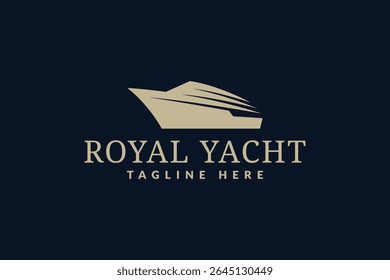 luxury yacht logo vector illustration, boat line art logo template