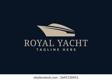 luxury yacht logo vector illustration, boat line art logo template