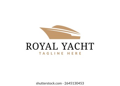 luxury yacht logo vector illustration, boat line art logo template