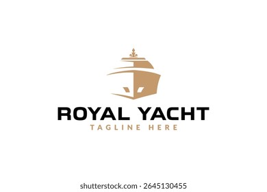 luxury yacht logo vector illustration, boat line art logo template