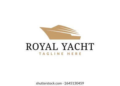luxury yacht logo vector illustration, boat line art logo template