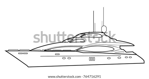 Luxury Yacht Outline Boat Stock Vector Royalty Free 764716291