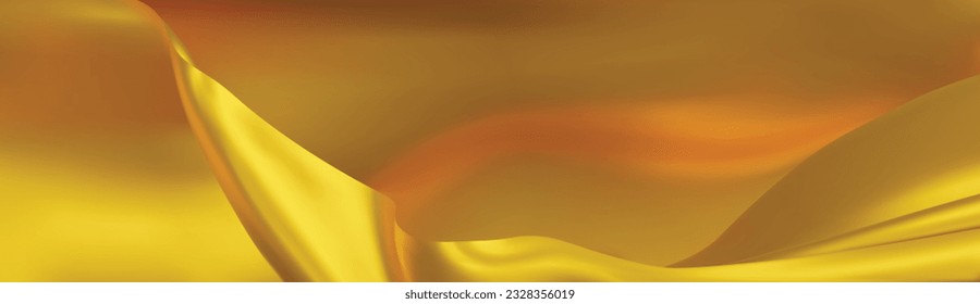 Der Luxus von gelbem Stoffhintergrund. Nahaufnahme von geripptem Seidengewebe. Gestapelte Seide aus 2 Stoffen. Gelber Hintergrund. 3D-Vektorgrafik