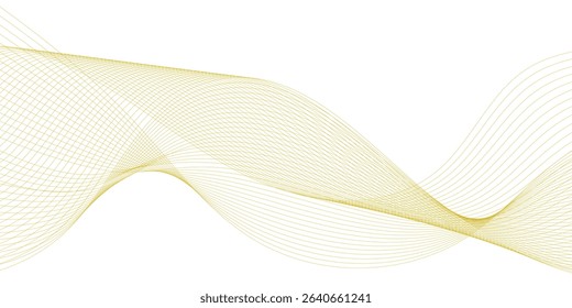Luxury yellow golden wavy curve lines background. Digital futuristic technology concept. Gradient banner background. Science, banner, business, poster, template, music background.	