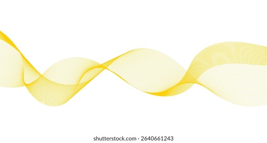 Luxury yellow golden wavy curve lines background. Digital futuristic technology concept. Gradient banner background. Science, banner, business, poster, template, music background.	