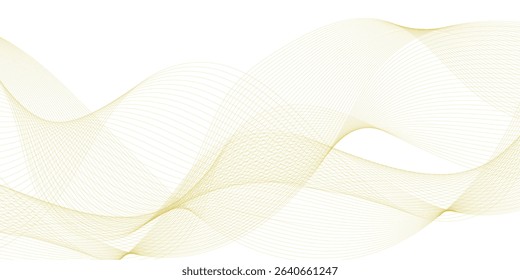 Luxury yellow golden wavy curve lines background. Digital futuristic technology concept. Gradient banner background. Science, banner, business, poster, template, music background.	